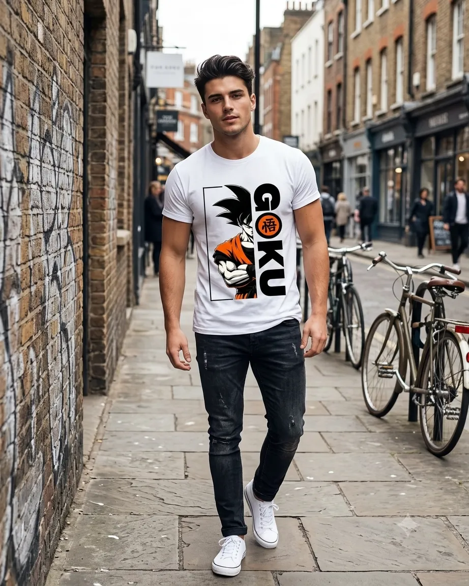 Goku Anime Printed White Oversized T-Shirt for Men & Women — view 2