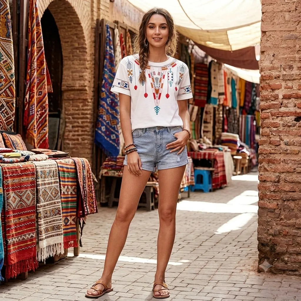 Women's Boho Tribal Graphic Printed White T-Shirt — view 2