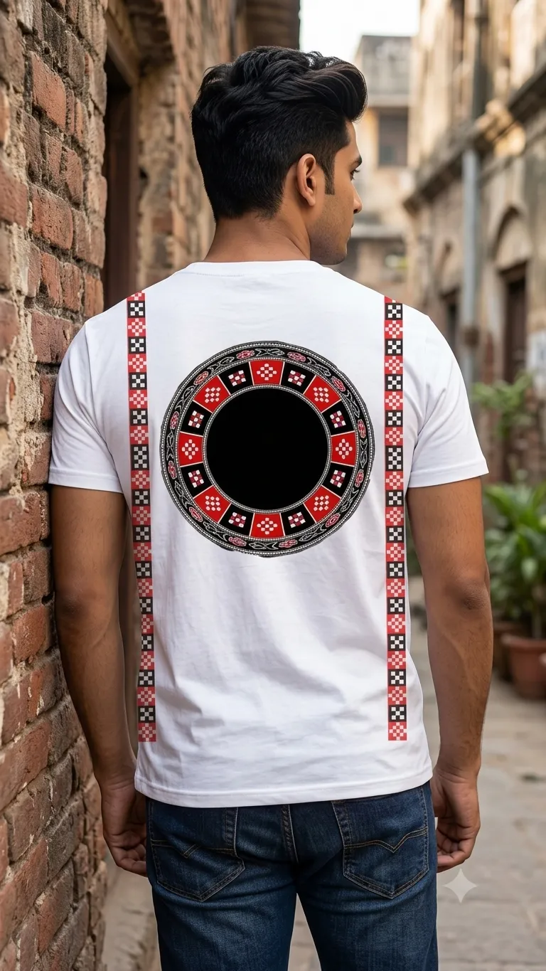 Men's Traditional Sambalpuri Tribal Art Printed White T-Shirt — view 2