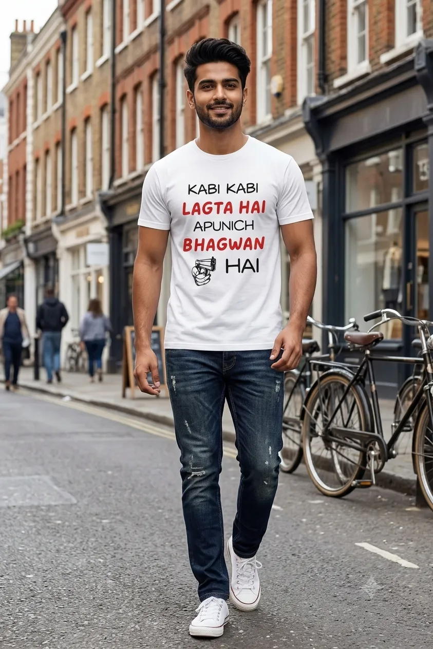 Graphic T-Shirt - 'Kabi Kabi Lagta Hai Apunich Bhagwan Hai' — view 2